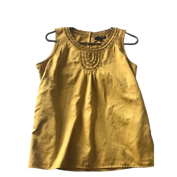 Banana Republic Tops - BANANA REPUBLIC Golden Yellow Satin Sleeveless Macrame Around Neck Top